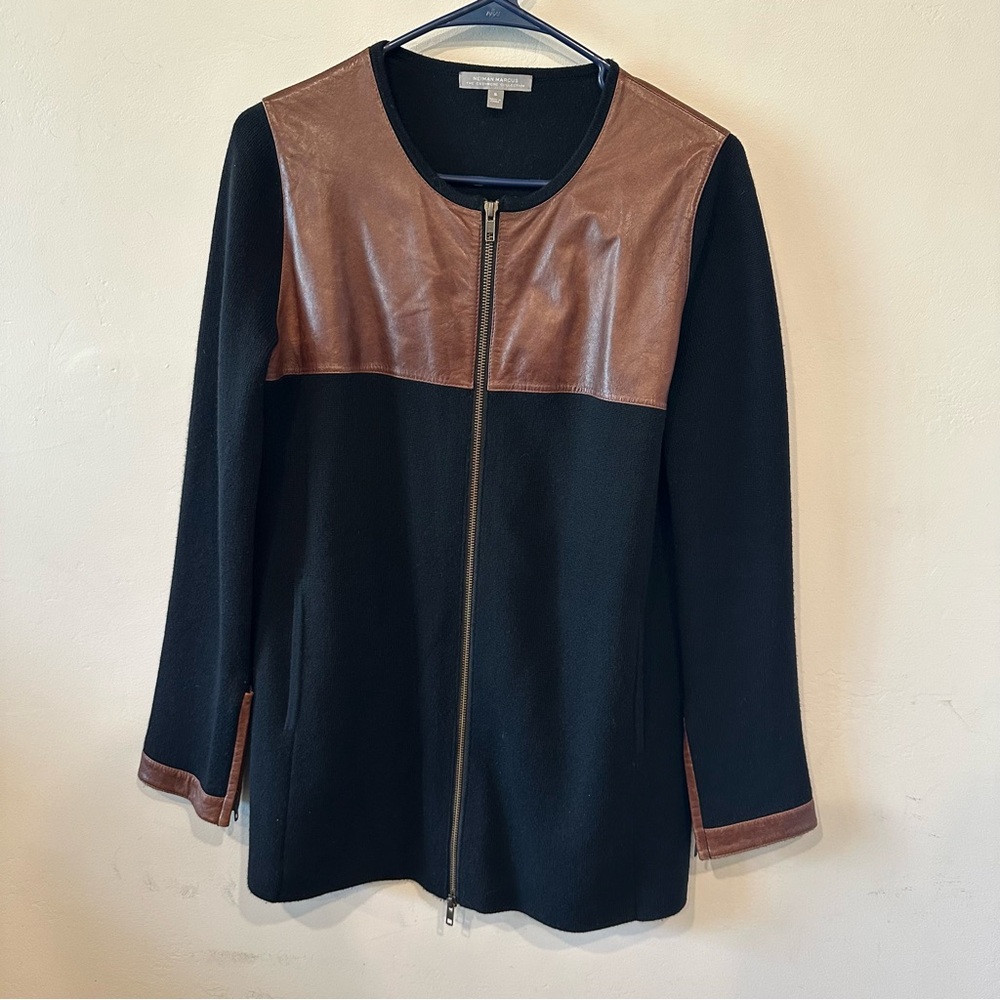 Neiman Marcus The Cashmere Collection cashmere leather brown and black jacket